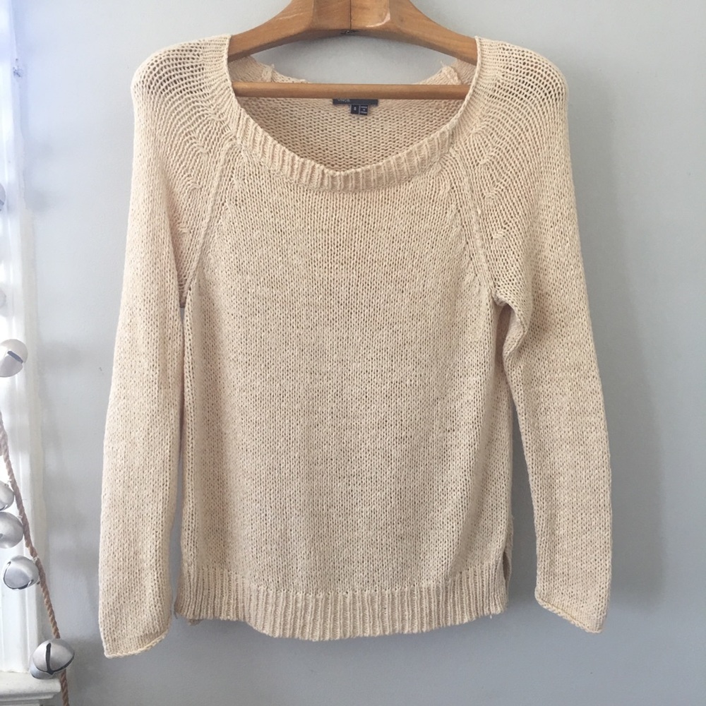 Vince Cream Scoop Neck Knit Sweater